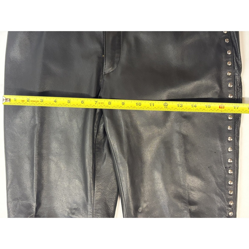 Steve Madden Vintage Y2K Genuine Leather Pants 10 Black Studded Moto Rocker - Picture 10 of 15